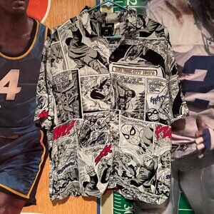 Marvel Spider-Man Comic Panel Button Up Shirt Mens Large H&M All Over Print Grap